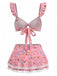 Bikini Set con Spalline a Volant con Bordi in Pizzo a Fiorellini Anni '40 6