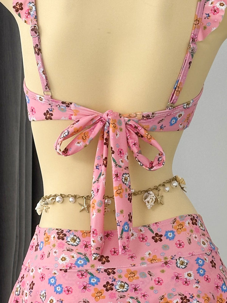 Bikini Set con Spalline a Volant con Bordi in Pizzo a Fiorellini Anni '40 8