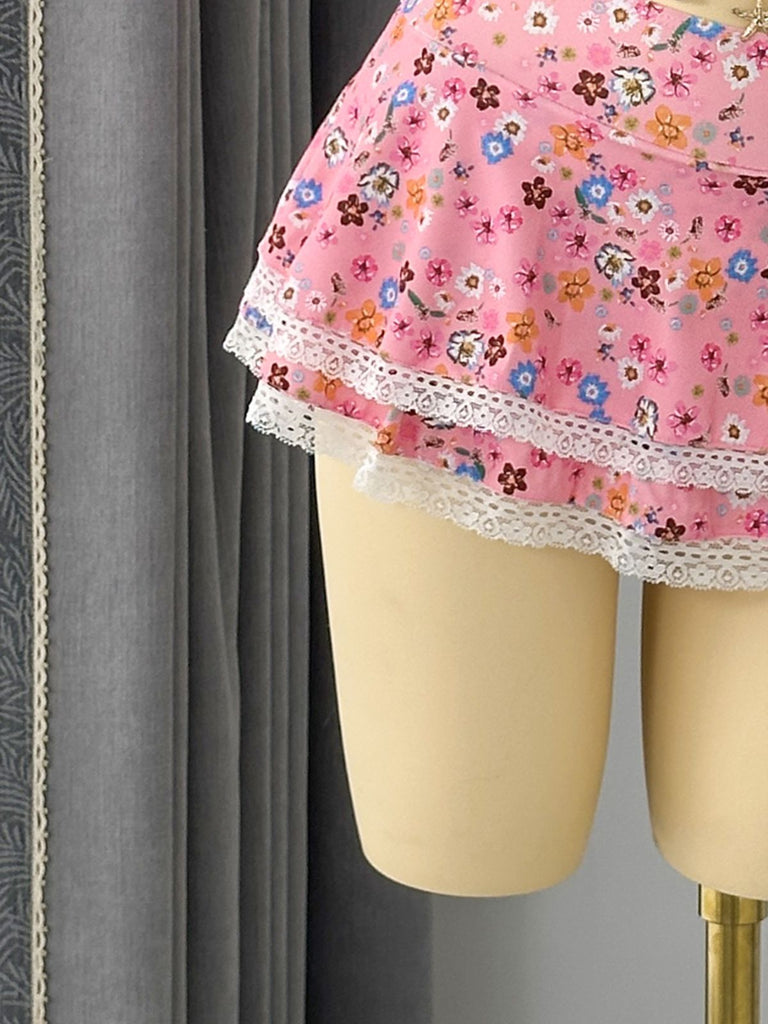 Bikini Set con Spalline a Volant con Bordi in Pizzo a Fiorellini Anni '40 9