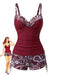 Set Tankini Anni '70 Bohémien con Scollo a V con Cinturino