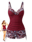 Set Tankini Anni '70 Bohémien con Scollo a V con Cinturino