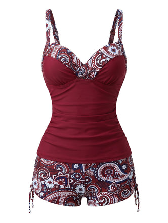 Set Tankini Anni '70 Bohémien con Scollo a V con Cinturino