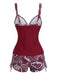 Set Tankini Anni '70 Bohémien con Scollo a V con Cinturino