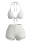Set Bikini Bianco Anni '50 a Pois Arricciato con Scollo All'americana