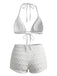 Bikini Set Arricciato con Allacciatura al Collo a Pois Bianco Anni '50 5