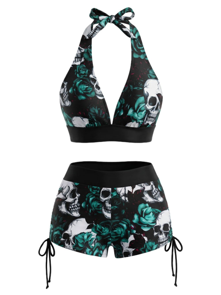 Set Bikini Anni '80 Punk con Teschio e Scollo All'americana