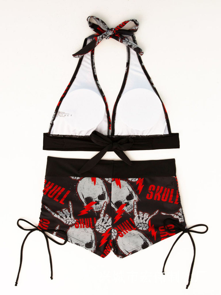 Set Bikini Anni '80 Punk con Teschio e Scollo All'americana