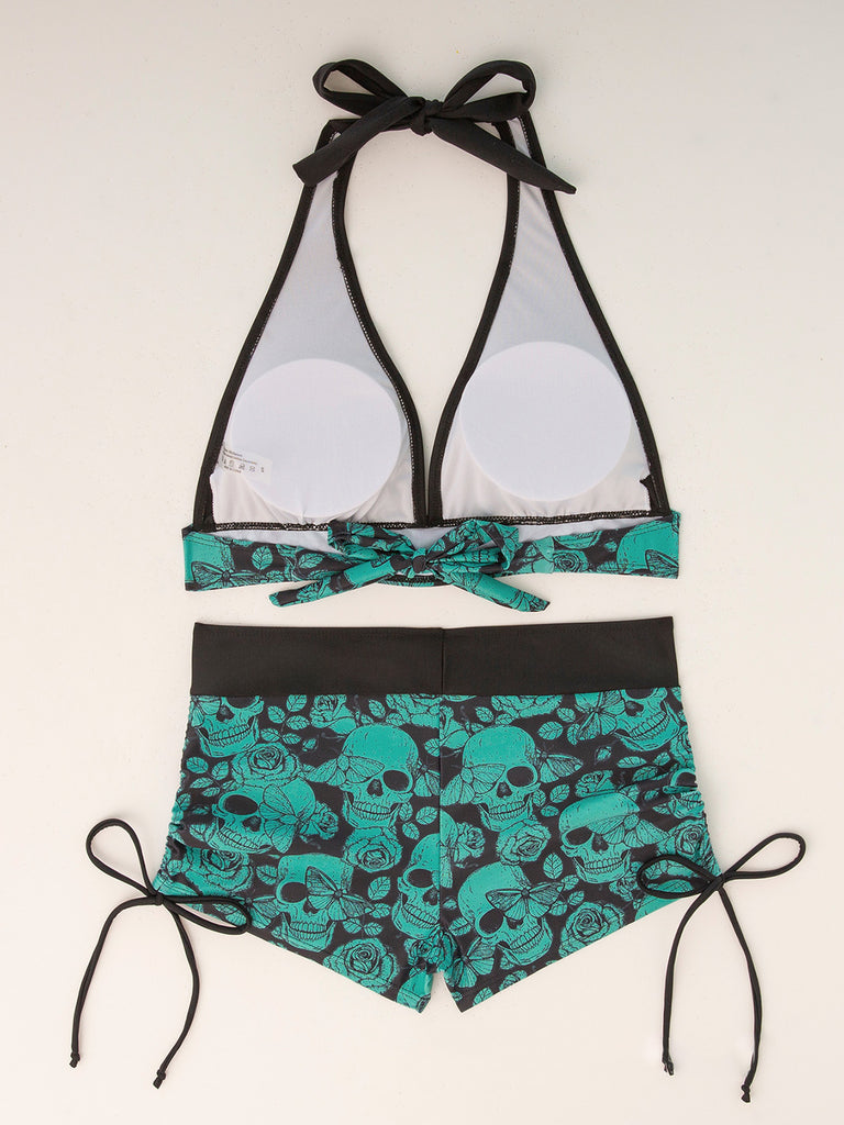 Set Bikini Anni '80 Punk con Teschio e Scollo All'americana