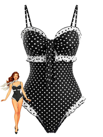Costume Intero a Pois con Volant Patchwork Anni '40