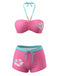 Bikini Set con Allacciatura al Collo Arricciato Frontale Stampa Floreale Rosa Anni '80 2