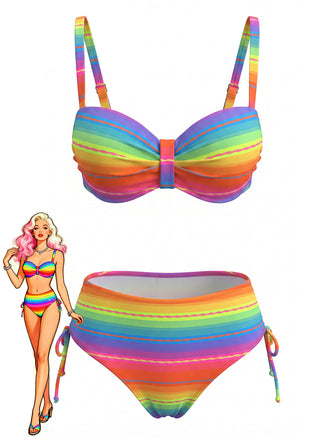 Bikini Set Arricciato Arcobaleno Multicolore Anni '80