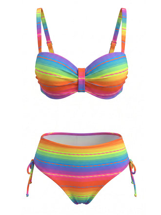 Bikini Set Arricciato Arcobaleno Multicolore Anni '80 2