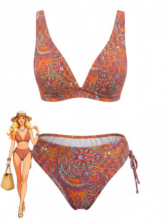 Tankini Set Bohemien con Scollo a V a Fiorellini Anni '70