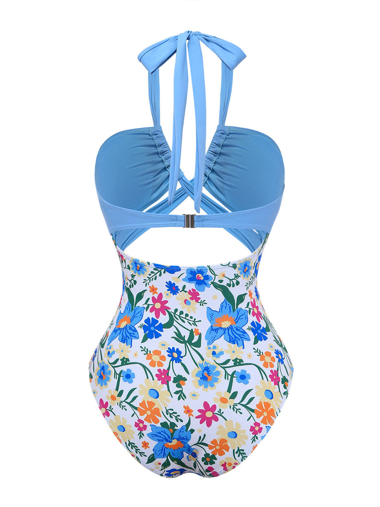 Costume Intero con Scollo a V Profondo e Allacciatura al Collo con Ritagli Anni '50 5