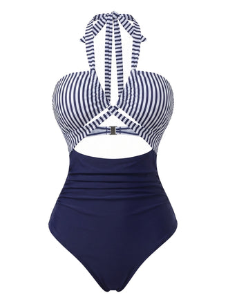 Costume Intero con Scollo a V Profondo e Allacciatura al Collo con Ritagli Anni '50 2