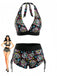 Bikini Set Gotico con Allacciatura al Collo Teschio di Zucchero Multicolore Anni '80