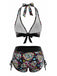 Bikini Set Gotico con Allacciatura al Collo Teschio di Zucchero Multicolore Anni '80 3