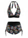 Bikini Set Gotico con Allacciatura al Collo Teschio di Zucchero Multicolore Anni '80 2