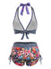 Set Bikini Multicolore Anni '80 Gotico con Teschio di Zucchero
