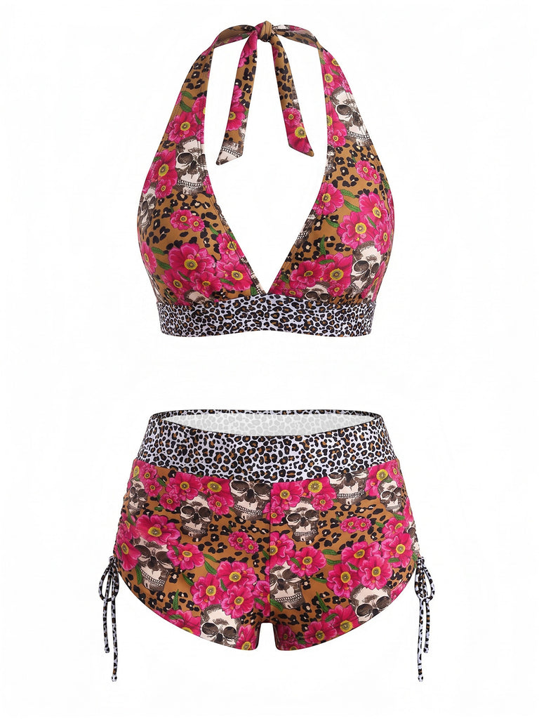 Set Bikini Multicolore Anni '80 Gotico con Teschio di Zucchero