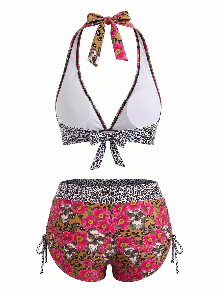 Set Bikini Multicolore Anni '80 Gotico con Teschio di Zucchero