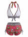 Set Bikini Multicolore Anni '80 Gotico con Teschio di Zucchero