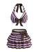 Set Bikini Viola Anni '50 a Righe con Fiocco e Volant
