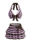 Set Bikini Viola Anni '50 a Righe con Fiocco e Volant