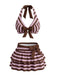 Set Bikini Viola Anni '50 a Righe con Fiocco e Volant