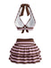Set Bikini Viola Anni '50 a Righe con Fiocco e Volant