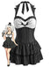[Prevendita] Costume con Gonna Gotico con Pipistrello e Gessato con Allacciatura al Collo Nero Anni '50
