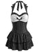 [Prevendita] Costume con Gonna Gotico con Pipistrello e Gessato con Allacciatura al Collo Nero Anni '50 2