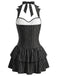 [Prevendita] Costume con Gonna Gotico con Pipistrello e Gessato con Allacciatura al Collo Nero Anni '50 3