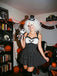 [Prevendita] Costume con Gonna Gotico con Pipistrello e Gessato con Allacciatura al Collo Nero Anni '50 4