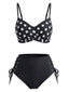 Set Bikini Nero Anni '50 a Pois con Allacciatura Frontale