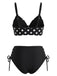 Black 1950s Polka Dot Tie Waist High Waist Tankini Set 2