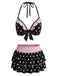 Set Bikini Nero Anni '40 a Pois con Scollo All'americana
