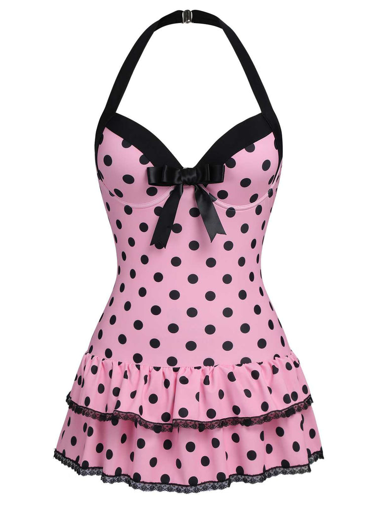Costumi intero fiocco a pois beige anni '40