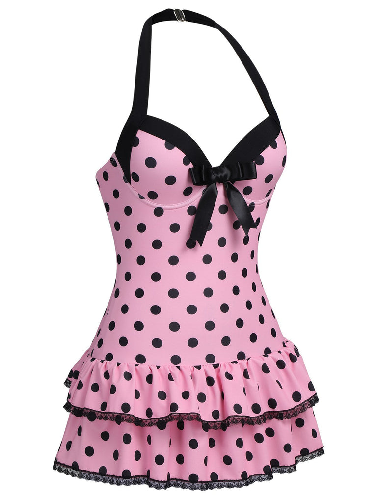 [Prevendita] [Taglia Forti] Costumi intero a pois verde chiaro anni '40