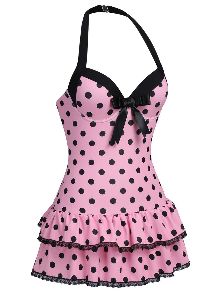 Costumi intero fiocco a pois viola anni '40