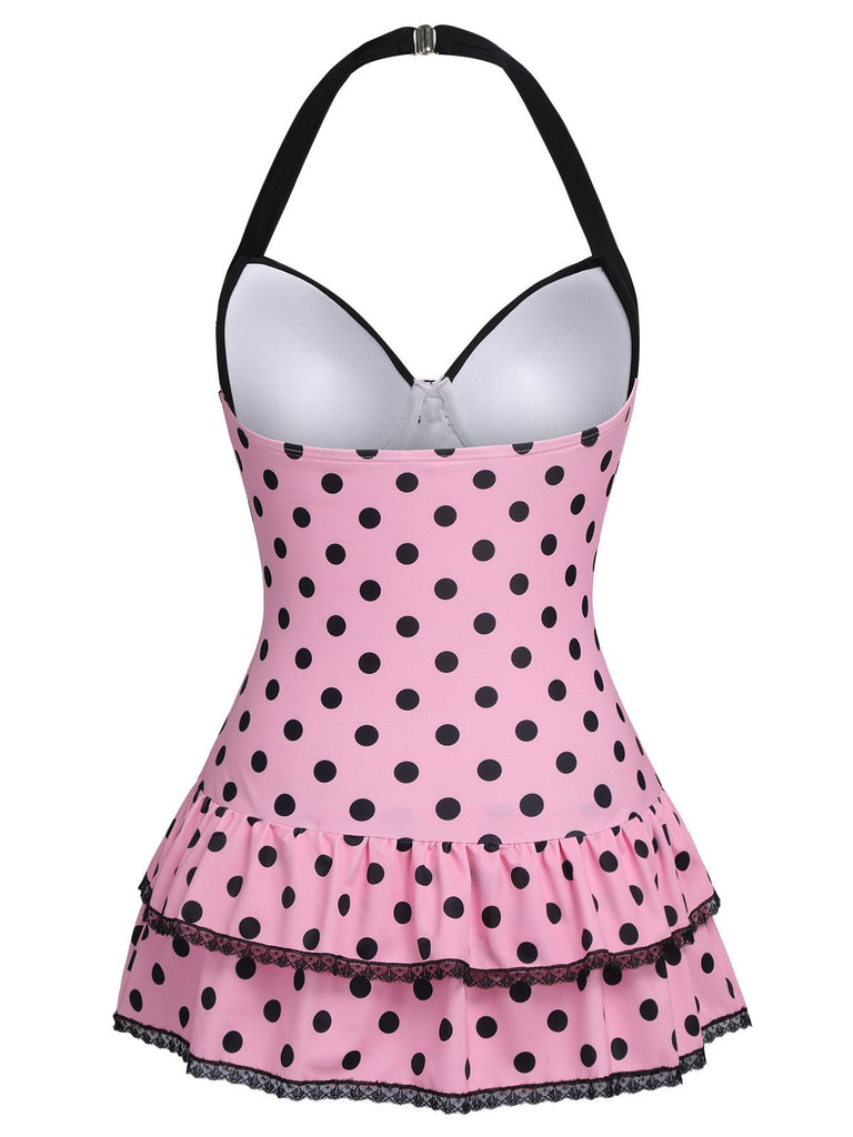 [Prevendita] [Taglia Forti] Costumi intero a pois verde chiaro anni '40