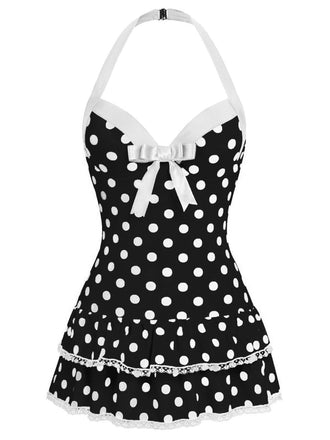 Costumi intero a pois fiocco nero anni '40