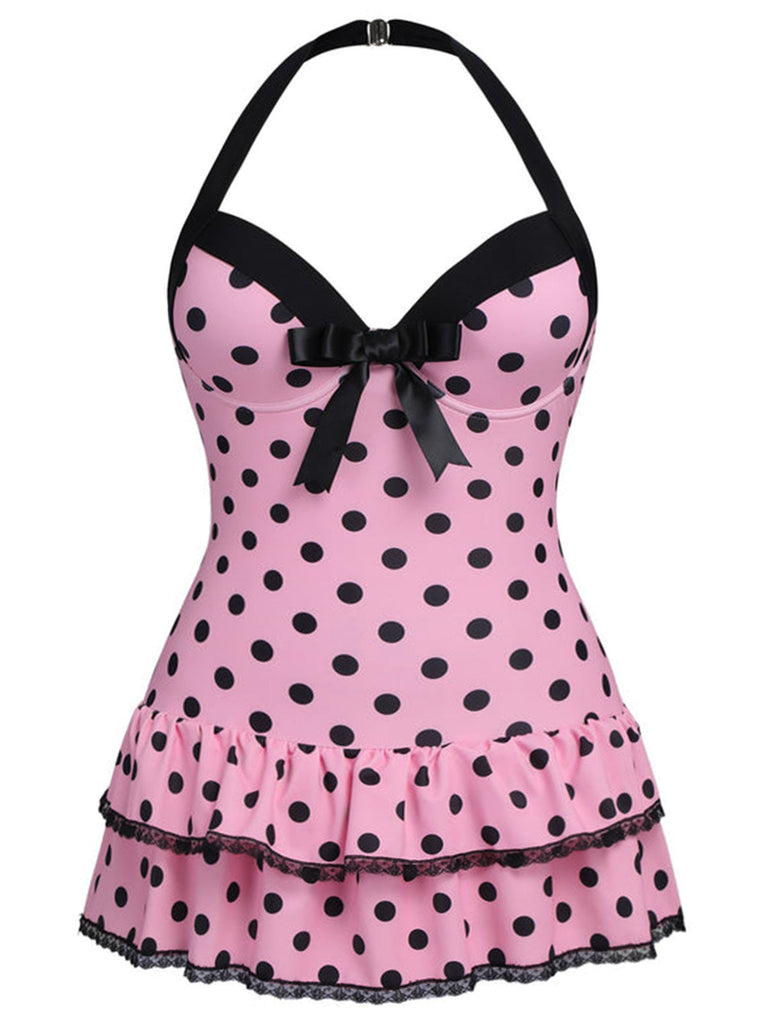 [Prevendita] [Taglia Forti] Costumi intero a pois verde chiaro anni '40