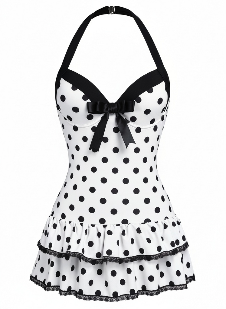 Costumi intero fiocco a pois viola anni '40