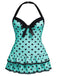 [Prevendita] [Taglia Forti] Costumi intero a pois verde chiaro anni '40