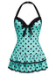 Costume da bagno intero fiocco a pois blu anni '40
