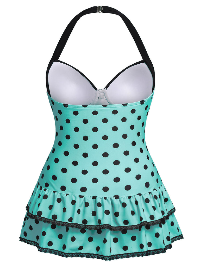 [Prevendita] [Taglia Forti] Costumi intero a pois verde chiaro anni '40