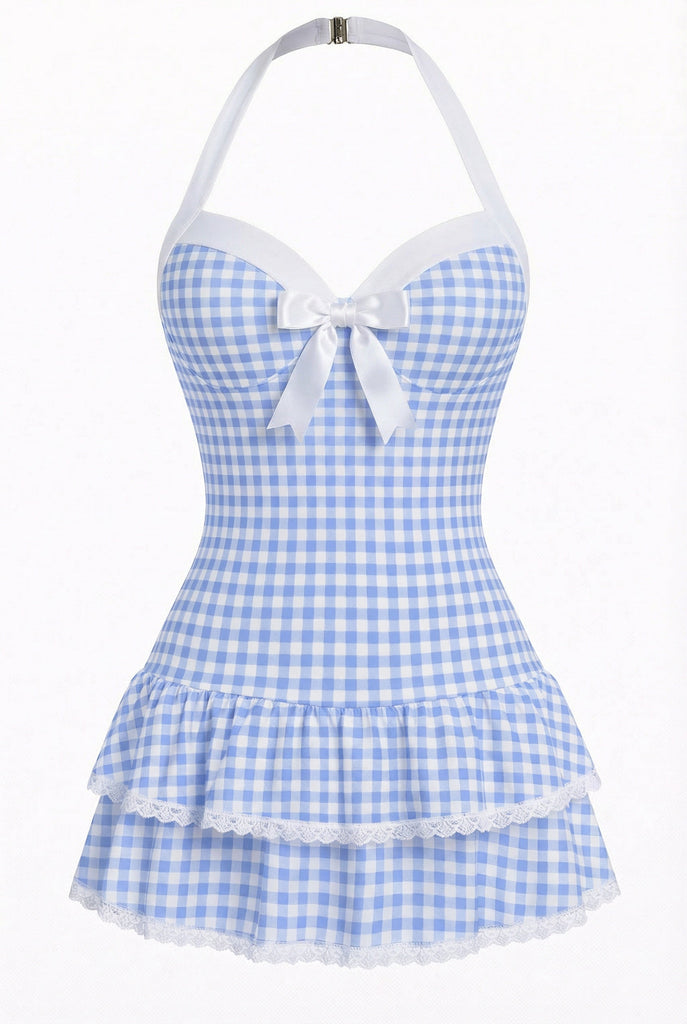 [Pre-Vendita] Costume Intero Blu Halter a Righe con Fiocco Anni '40 27