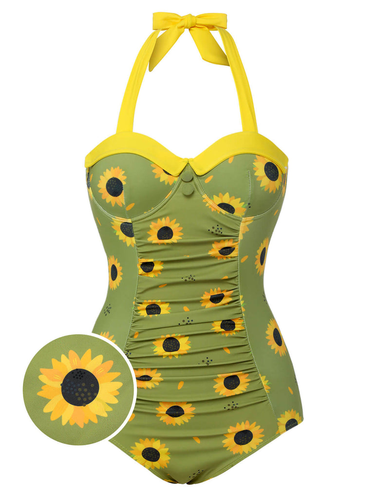 Costumi intero girasole scollo all'americana verde anni '30