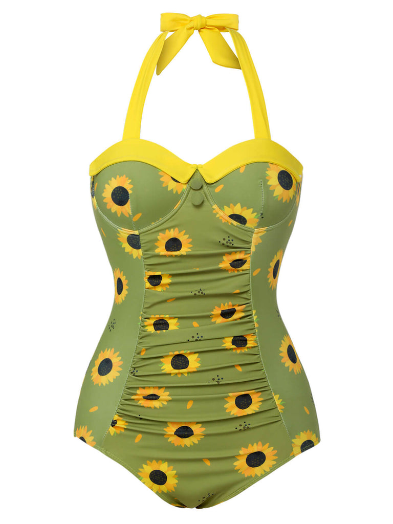 Costumi intero girasole scollo all'americana verde anni '30